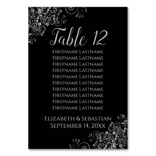 ブラックのシーティング結婚・チャートのシルバー・フリル テーブルナンバー (正面)