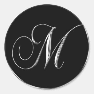 ブラックのシールにモノグラム文字M結婚スリバー ラウンドシール