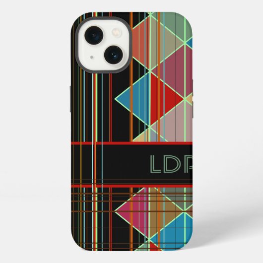 ブラックのストライプトライアングルシェイプとイニシャル iPhoneケース (裏面)
