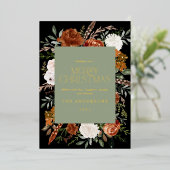 ブラックのセージグリーン 花 モダン エレガント スクリプト 箔シーズンカード (立ち正面)