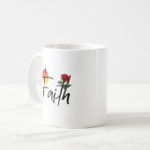 ブラックのタイポグラフィとバラの信仰 コーヒーマグカップ (正面左)
