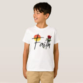 ブラックのタイポグラフィとバラの信仰 Tシャツ (正面フル)