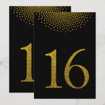 ブラックのテーブルナンバーカードにフェイクゴールドのグリッター