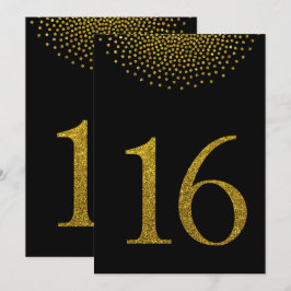 ブラックのテーブルナンバーカードにフェイクゴールドのグリッター 招待状