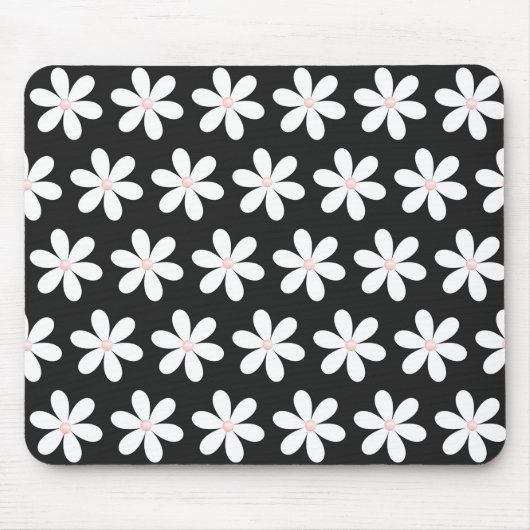 ブラックのデイジーにピンクの真珠 マウスパッド (正面)