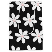 ブラックのデイジーにピンクの真珠 ミディアムペーパーバッグ (裏面)