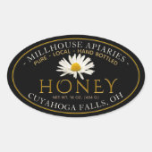 ブラックのデイジー付き地元のハンドボトル入り生はちみつ 楕円形シール (正面)