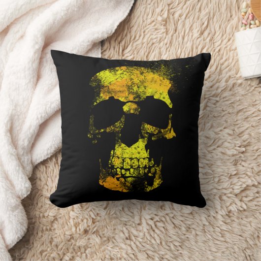 ブラックのドクロ クッション (ブランケット)