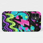 ブラックのネオンドゥードルパターンのスマホケース Case-Mate iPhoneケース (裏面(横))