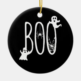 ブラックのハロウィン装飾: ブー+ホラー+クモ セラミックオーナメント