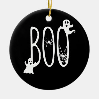ブラックのハロウィン装飾: ブー+ホラー+クモ セラミックオーナメント