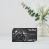 ブラックのバイクの洗車・修理・磨き 名刺 (スタンド正面)