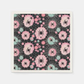 ブラックのピンクとブルーの淡い色のクモとくもの巣 スタンダードカクテルナプキン (正面)