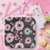 ブラックのピンクとブルーの淡い色のクモとくもの巣 ペーパープレート (パーティー)