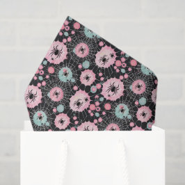 ブラックのピンクとブルーの淡い色のクモとくもの巣 薄葉紙