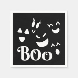 ブラックのファンタジーなブーゴーストのかわいいハロウィンデザイン スタンダードカクテルナプキン