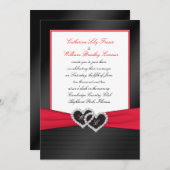 ブラックのフェイクサテン プリーツ ハートのモノグラム招待状 招待状 (正面/裏面)