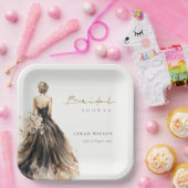 ブラックのフラッシュウォーターカラーウェディングドレス ブライダルシャワー ペーパープレート (パーティー)