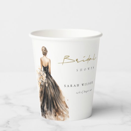 ブラックのフラッシュウォーターカラーウェディングドレス ブライダルシャワー 紙コップ (裏面)