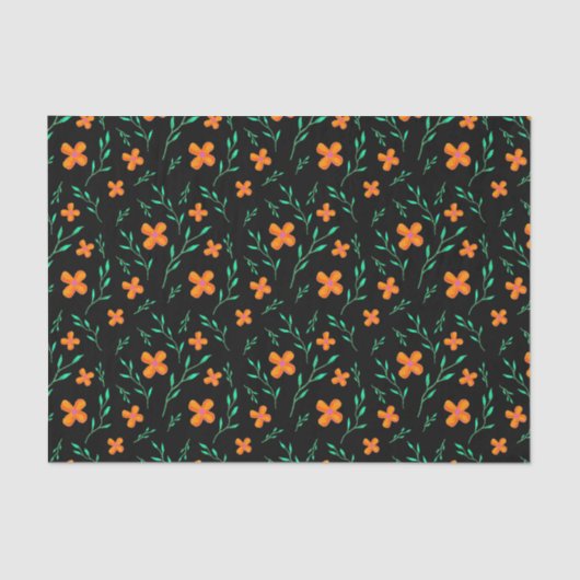 ブラックのフローラルパターモダンンスタイリッシュ 薄葉紙 (正面)