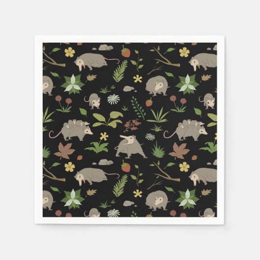 ブラックのベリーフィールドのポッサム スタンダードカクテルナプキン (正面)