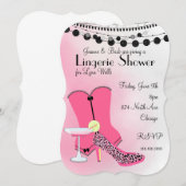 ブラックのホットピンクコルセットランジェリーパーティー 招待状 (正面/裏面)