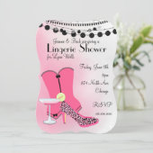 ブラックのホットピンクコルセットランジェリーパーティー 招待状 (スタンド正面)