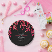 ブラックのホットピンク結婚色の葉 ペーパープレート (パーティー)