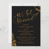 ブラックのボタニカルとゴールドで「私たちは結婚しました」 招待状 (正面)