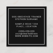 ブラックのミニマリストドッグシルエット – ドッグトレーナー スクエア名刺 (裏面)