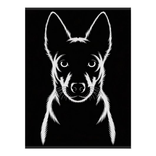 ブラックのミニマリスト犬のシルエット ポスター (正面)