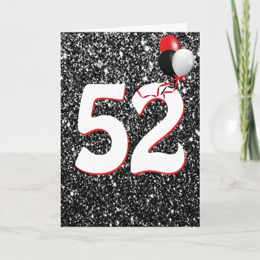 ブラックのラメの台紙に52歳の誕生日バルーン カード (正面)