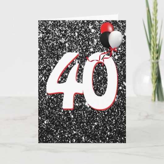 ブラックのラメ地に40歳の誕生日バルーンのカード カード (正面)