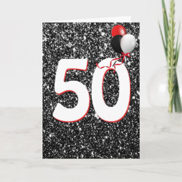 ブラックのラメ地に50歳の誕生日バルーンのカード カード