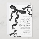 ブラックのリボンが付いた結婚前のお茶会の招待状 招待状 (正面)