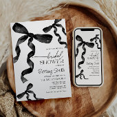 ブラックのリボンが付いた結婚前のお茶会の招待状 招待状