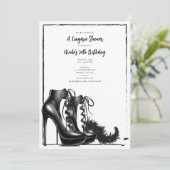 ブラックのレースアップハイheelsのboaの下着シャワー 招待状 (スタンド正面)