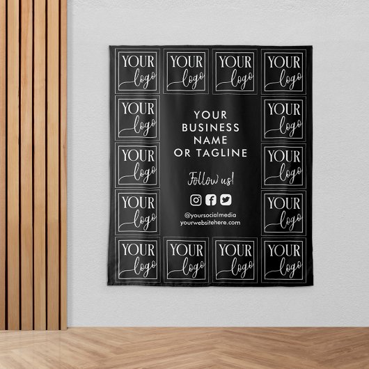 ブラックのロゴ & ソーシャルメディアの背景 タペストリー