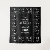 ブラックのロゴ & ソーシャルメディアの背景 タペストリー (正面)