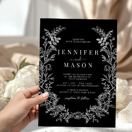 ブラックのワイルドフラワー・リース　田舎風の結婚式 招待状