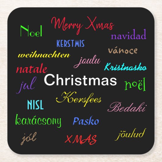 ブラックの世界のモダンクリスマス スクエアペーパーコースター (正面)