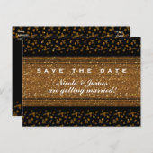 ブラックの偽のブラシをかけたゴールドの「Save The Date」ポストカード 案内ポストカード (正面/裏面)