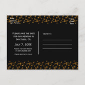 ブラックの偽のブラシをかけたゴールドの「Save The Date」ポストカード 案内ポストカード (裏面)