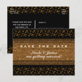 ブラックの偽ブラシ仕上げゴールドのSave The Dateポストカード 案内ポストカード (正面/裏面)
