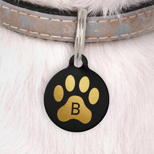 ブラックの偽金箔の犬の足の跡のモノグラム ペット　ネームタグ