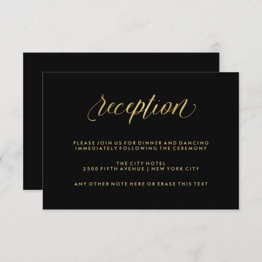 ブラックの偽金箔カリグラフィー結婚式の披露宴カード エンクロージャーカード (正面/裏面)