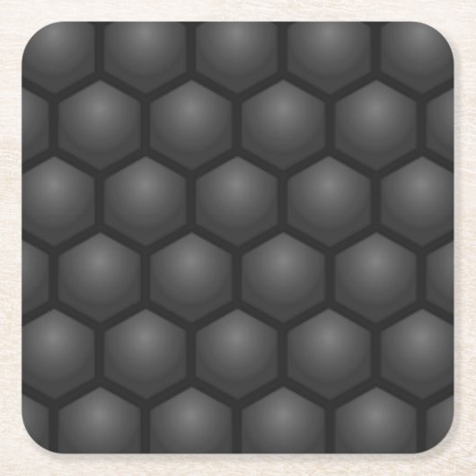 ブラックの六角形模様 スクエアペーパーコースター (正面)
