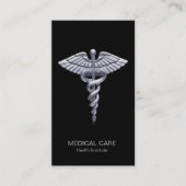 ブラックの医療クラスのシルバーカドゥセウス 名刺 (正面)