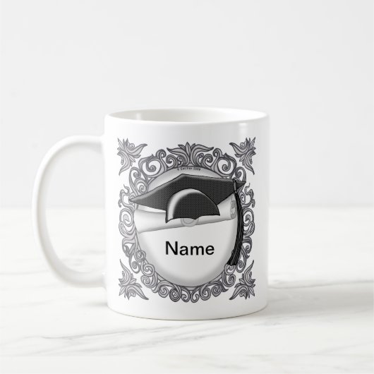 ブラックの卒業式帽子のカスタムマグ コーヒーマグカップ (左)