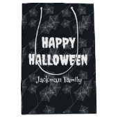 ブラックの可愛いハロウィーンのクモカスタムの巣 ミディアムペーパーバッグ (正面)